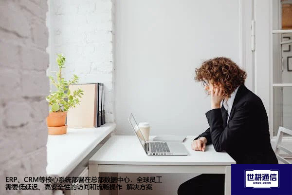 ERP、CRM等核心系统部署在总部数据中心，全球员工需要低延迟、高安全性的访问和流畅操作 解决方案//世耕通信全球ERP、OA办公专网专线